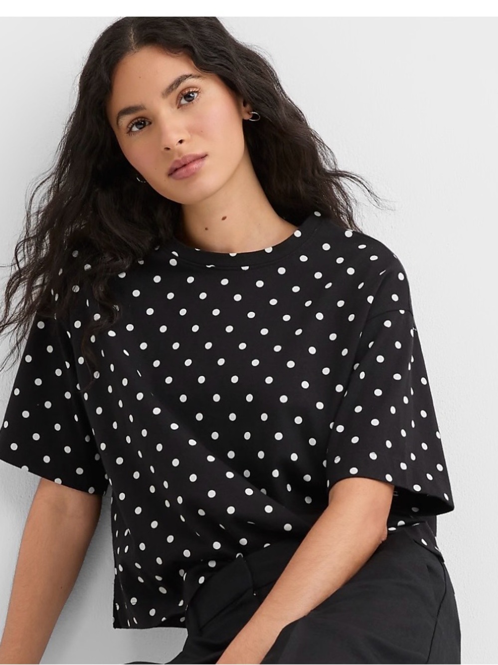 Adrianna Papell Black Short Sleeve Polka Dot Tee